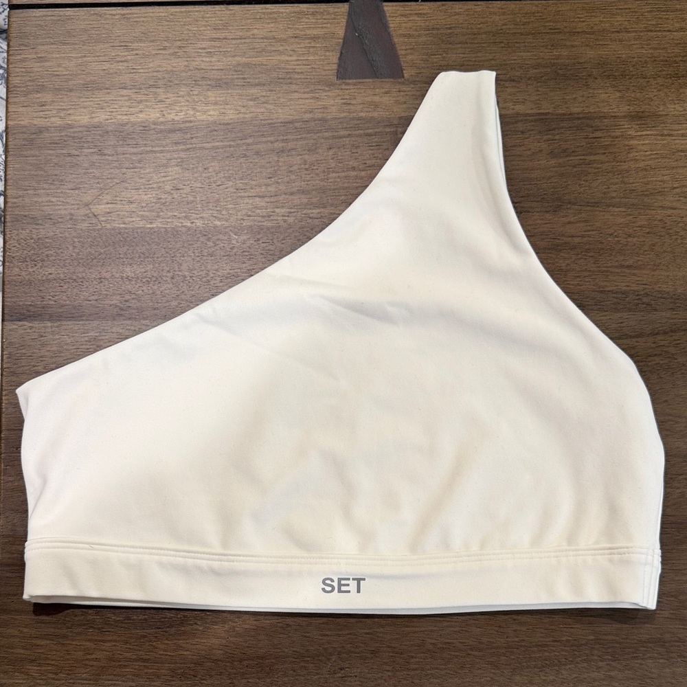 SET Active Cream One-Shoulder Bralette